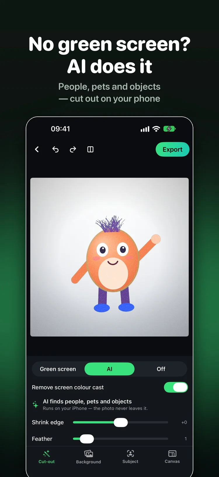 Chromo AI mode showing a cut-out sample character on a light background