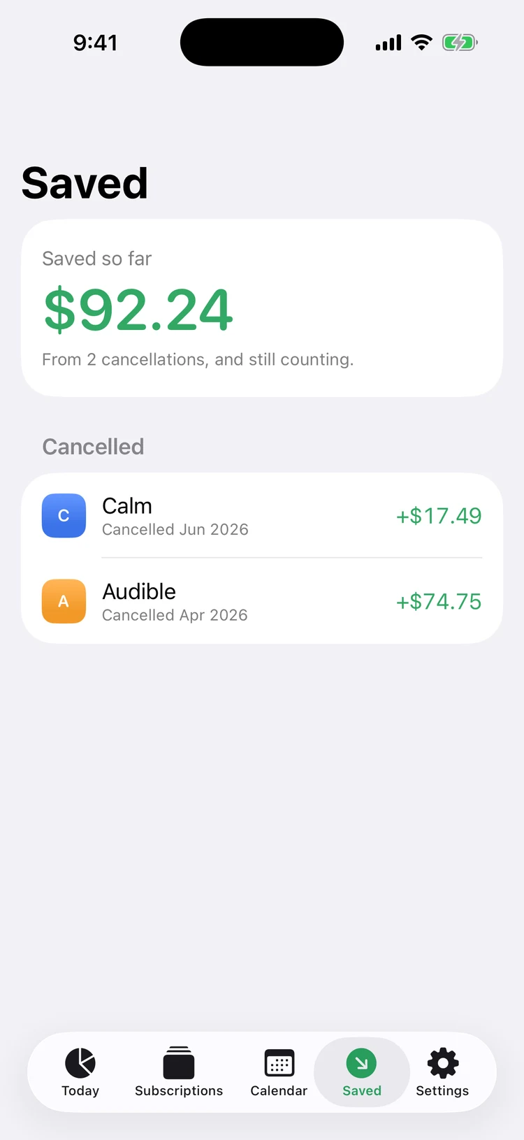 Saved so far $92.24 from two cancellations