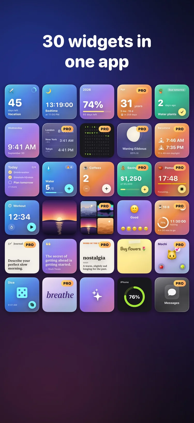 A collection of all 30 Glasso widget types