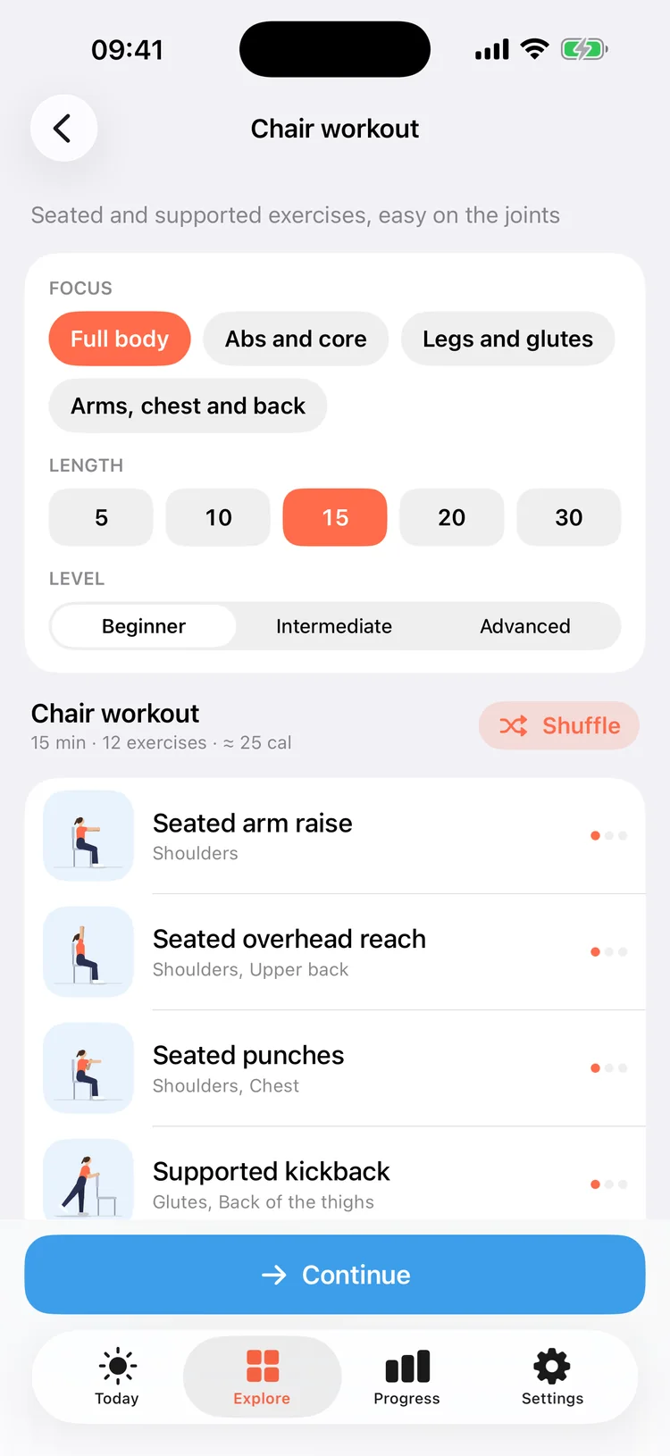 Building a 15-minute chair workout for the full body at beginner level