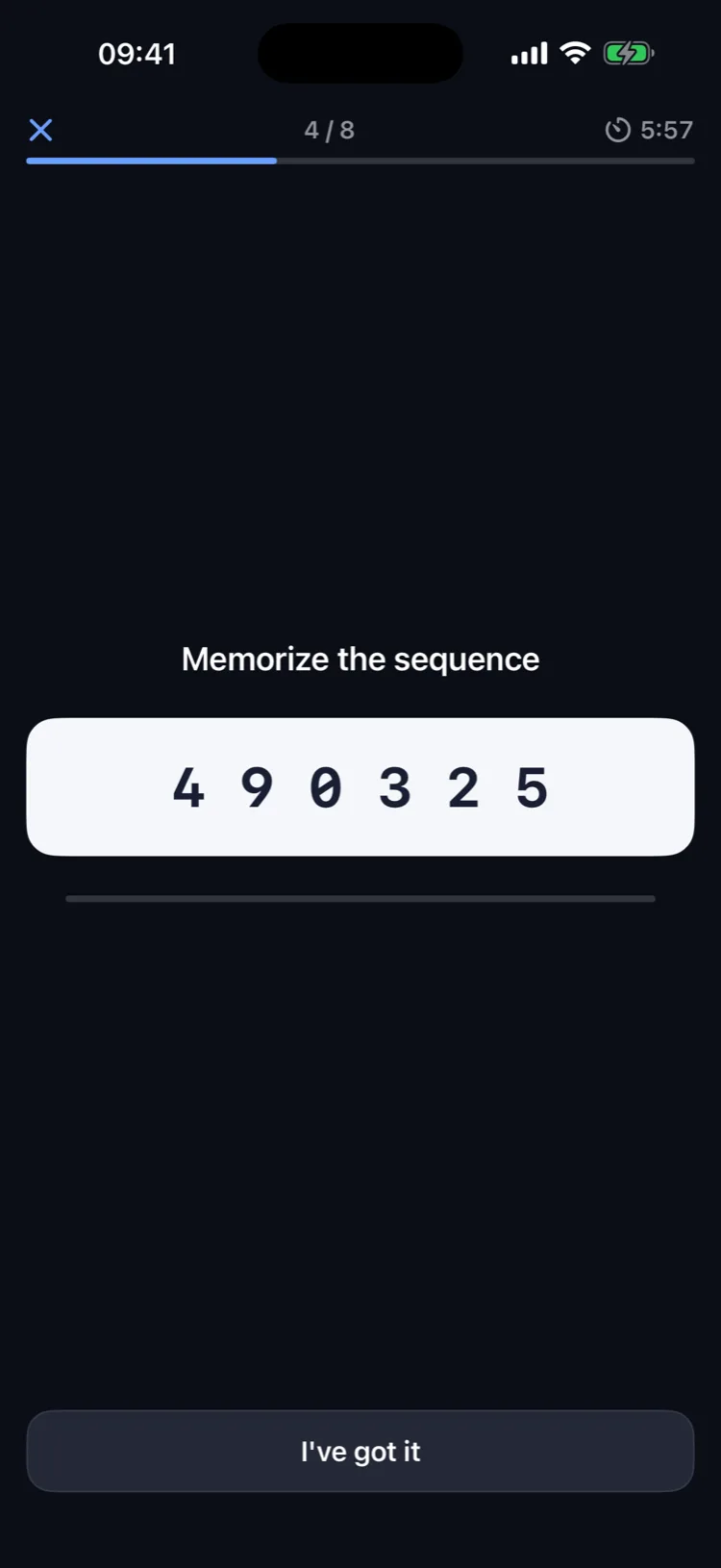 Memorize the sequence 4 9 0 3 2 5 before the options appear